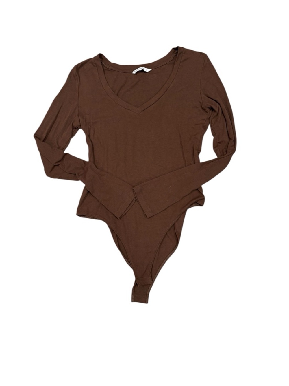 397. NWOT Mangopop Long Sleeve Women’s V-Neck Brown Bodysuit Size Large